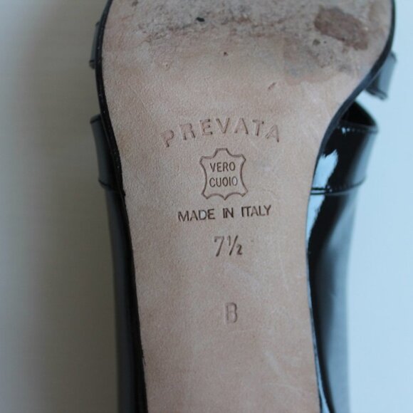 PREVATA  | Vintage Italian Leather Shoes 7 1/2 Black | Open-Toes Kitten Heels - Picture 14 of 15